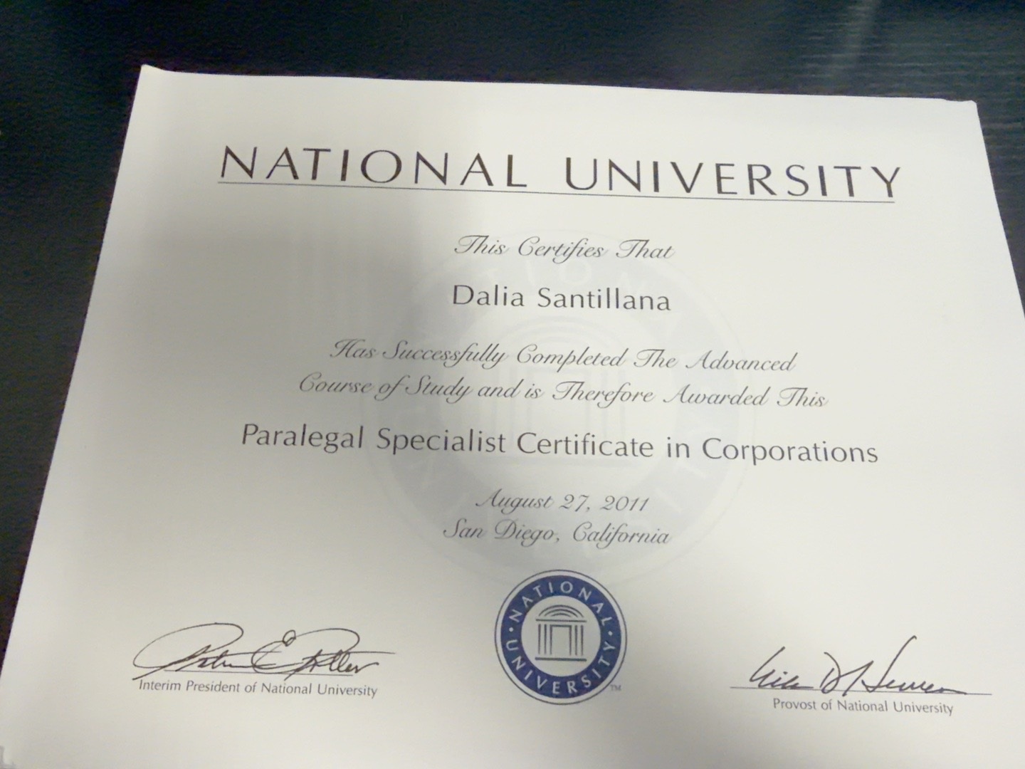 National University Paralegal Specialist Certificate in Corporations