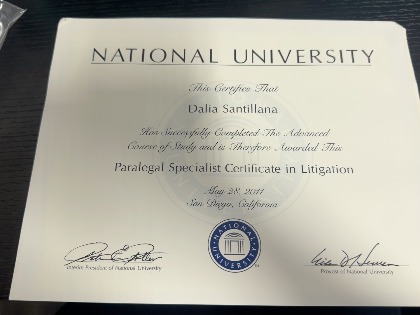 National University Paralegal Specialist Certificate in Litigation